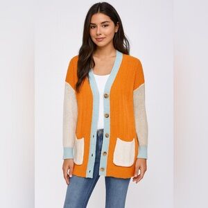 BiBi! Striped Cardigan Sweater Women's Colorblock Knitwear Button Down EUC Small